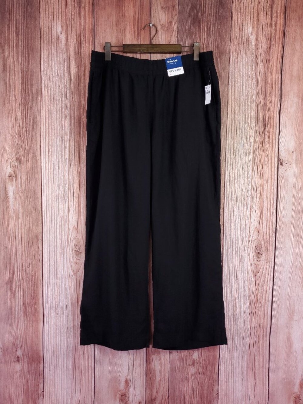 NWT Old Navy Womens XL Black Linen Blend Wide Leg Pants High Rise Pull On